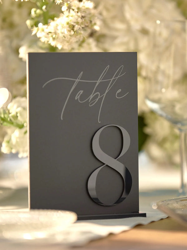 3D Black Matte Wedding Table Numbers – Elegant Acrylic Reception Decor