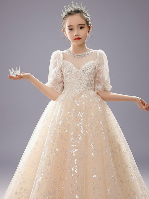 Elegant Girls' Wedding and Party Dress – Sequin Beaded Princess Gown for Kids