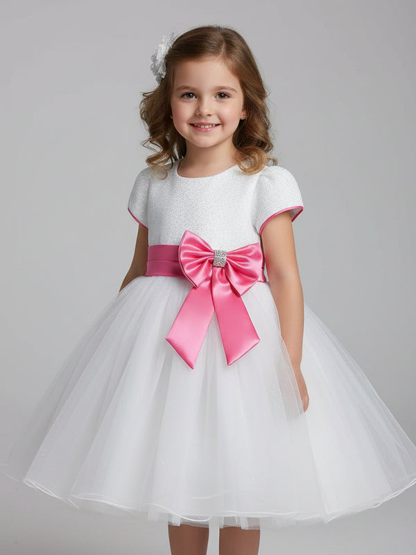 Baby Girl Wedding and Party Dress – White & Red with Big Bow, Gorgeous Princess Dress