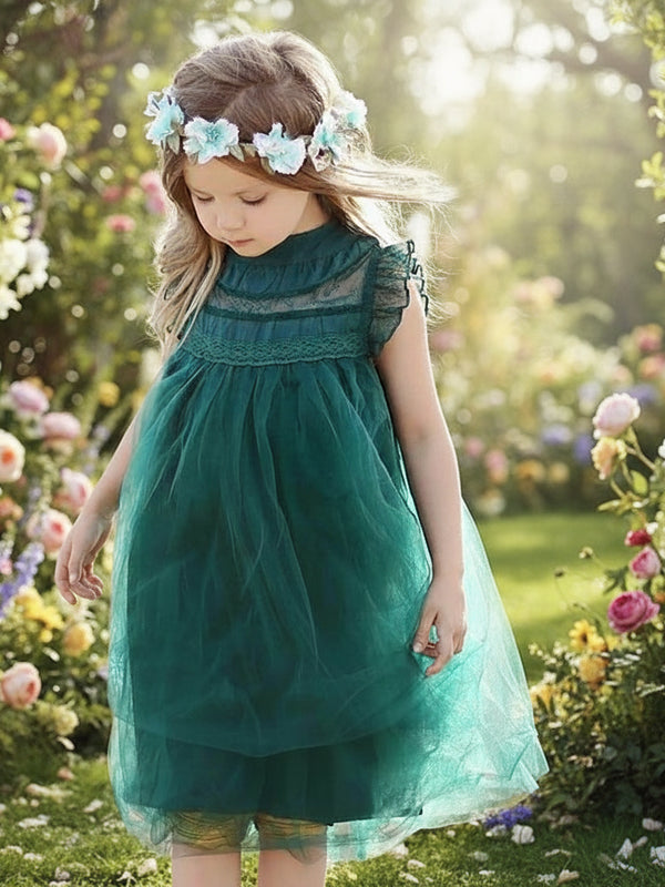 Elegant Wedding Flower Girl Dress – Sleeveless Princess Tulle Lace Dress for Toddler & Kids