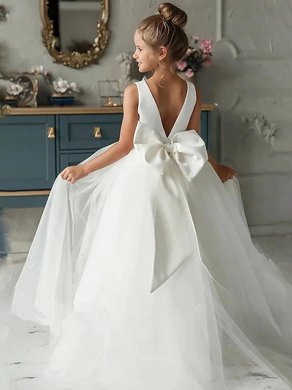 Elegant Long Evening Party Dress for Girls – Vintage V-Neck Princess Gown