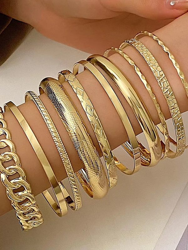 Set of 10 Gold & Silver Wedding Party Bracelets — Boho Folk Style Bangles