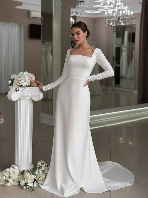 Elegant Mermaid Wedding Dress – Crepe Backless Bridal Gown with Sleek Fit | 2025 Collection