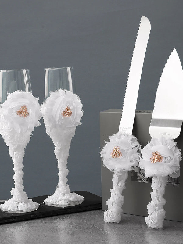Elegant Western-Style Wedding Goblet Set – Bride and Groom Love Wine Glasses, Four-Piece Tableware Gift