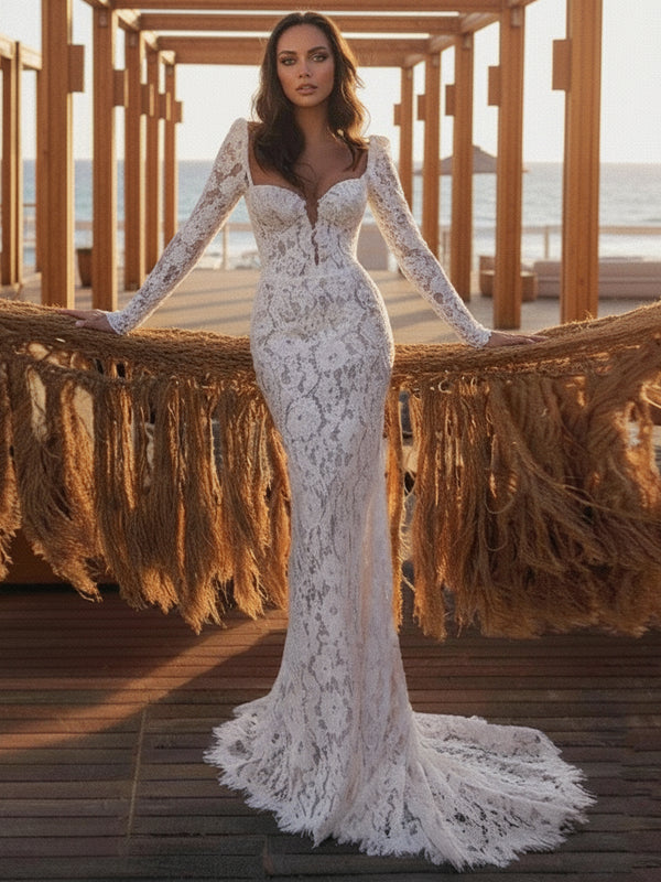 Sexy Lace Mermaid Wedding Dress – Sweetheart Neck & Illusion Backless Bridal Gown