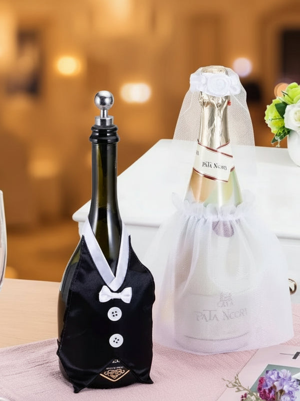 2PCS Bride and Groom Wine Glass Wraps for Wedding and Bachelorette Party