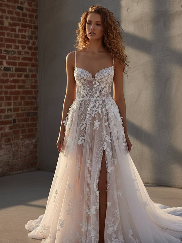 Elegant Lace Appliqué Mermaid Wedding Dress – Off-the-Shoulder Sleeveless Bridal Gown with Sweep Train