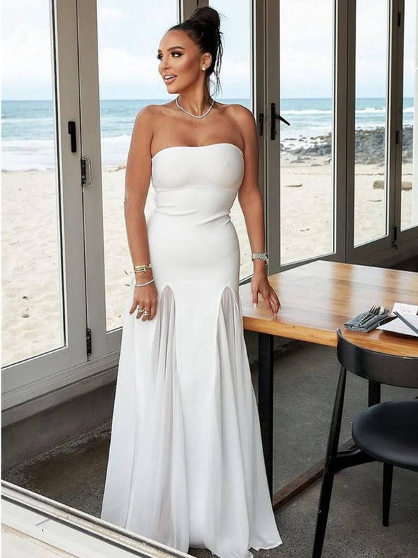 Elegant Chiffon Strapless Evening Gown – Sleek Split Floor-Length Formal Dress 2026