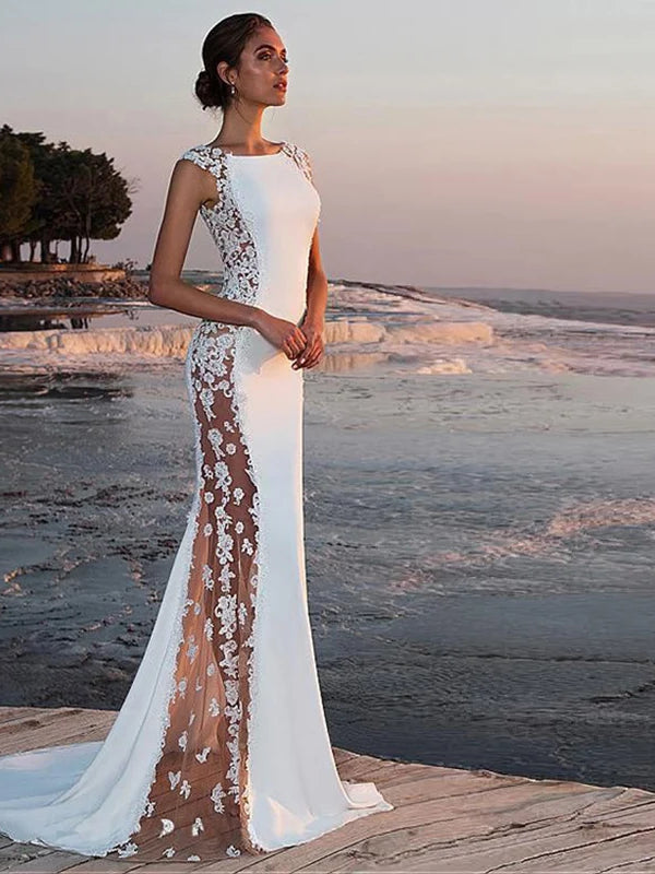 Elegant Lace Evening Gown – Sleeveless Mermaid Bridesmaid Dress, Floor-Length Party Dress