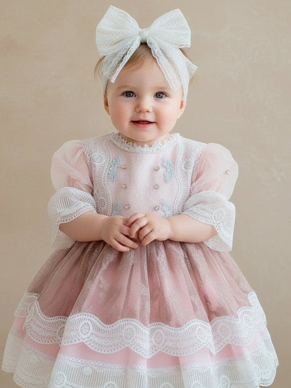 Spanish Style Flower Girl Dress – Elegant Lace Party & Wedding Princess Gown for Girls