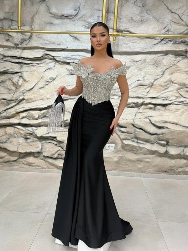 Elegant Black Strapless Cocktail Dress – Crystal Embellished Mermaid Party Gown