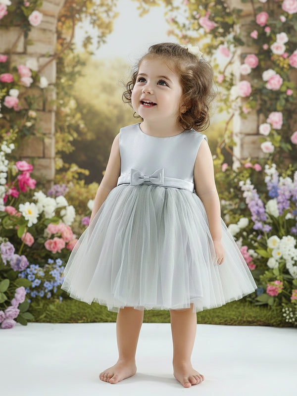 Sleeveless Satin Flower Frock for Baby Girls – Birthday & Wedding Party Dress (0–2 Years)