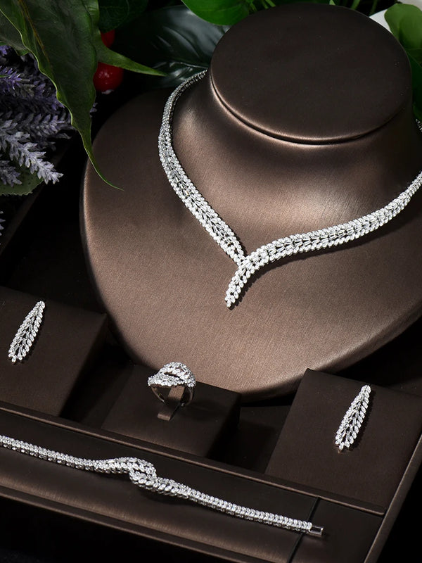 Elegant Rectangular Cubic Zirconia Wedding Necklace and Earring Set – Timeless CZ Bridal Jewelry for Women