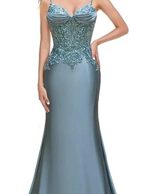 Silk Beaded Bridesmaid Dress – Spaghetti Strap Mermaid Evening Gown