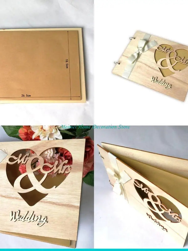 Elegant Wooden Wedding Guest Book – Rustic Mr & Mrs Message Keepsake