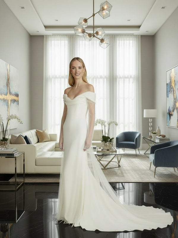 Tulle Off-The-Shoulder Evening Dress – Elegant Sleeveless A-Line Luxury Gown