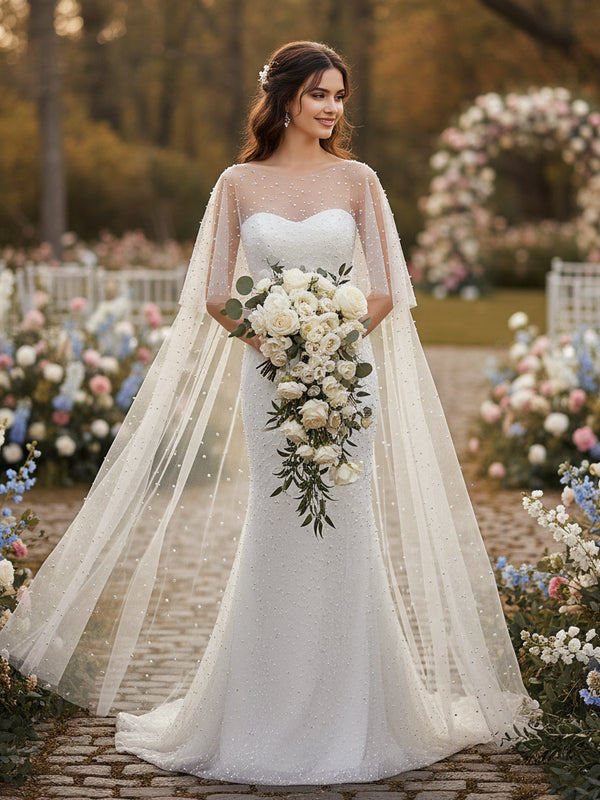 Strapless Mermaid Lace Wedding Dress – Crystal Beaded Appliqué Gown with Flowing Silhouette