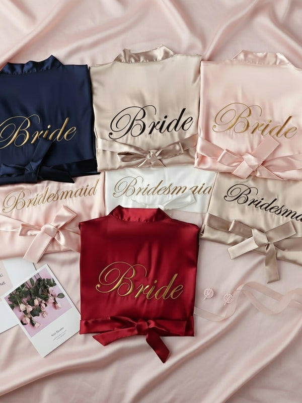 Satin Bridal and Bridesmaid Robe – Short Kimono Sleepwear Dressing Gown