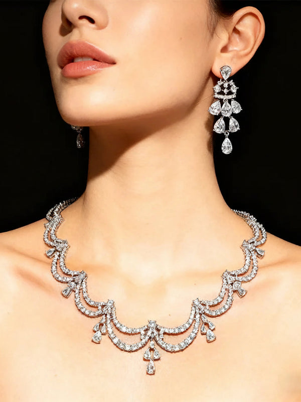 Exquisite 2-Piece Cubic Zirconia Jewelry Set – Elegant Necklace and Earrings for Brides