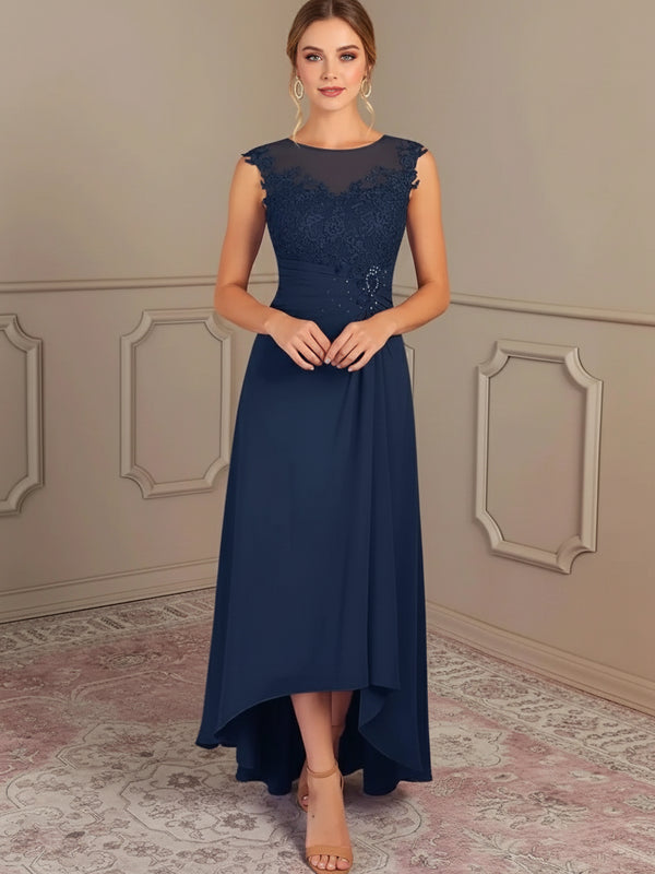 A-Line Asymmetrical Chiffon Wedding Guest Dress with Sequins and Ruching