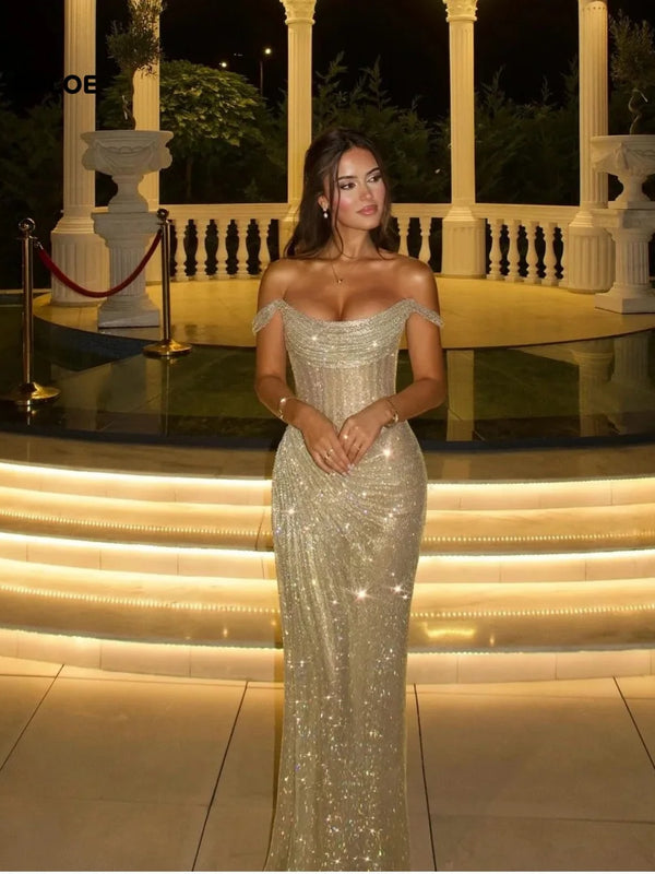 Elegant Off-Shoulder Mermaid Evening Dress for Women 2025 – Luxury Sleeveless Gown for Weddings and Formal Parties