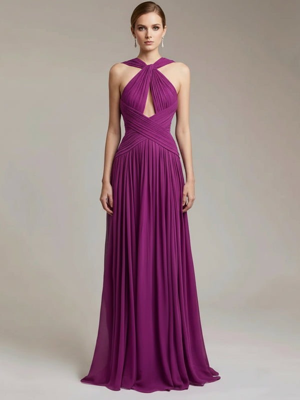 Elegant Purple Chiffon A-Line Prom Dress – Zipper Back, Long Evening Gown