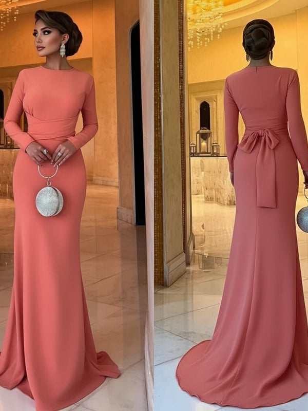 Elegant Mermaid Evening Dress – Long Sleeve Floor-Length Mother of the Bride Gown
