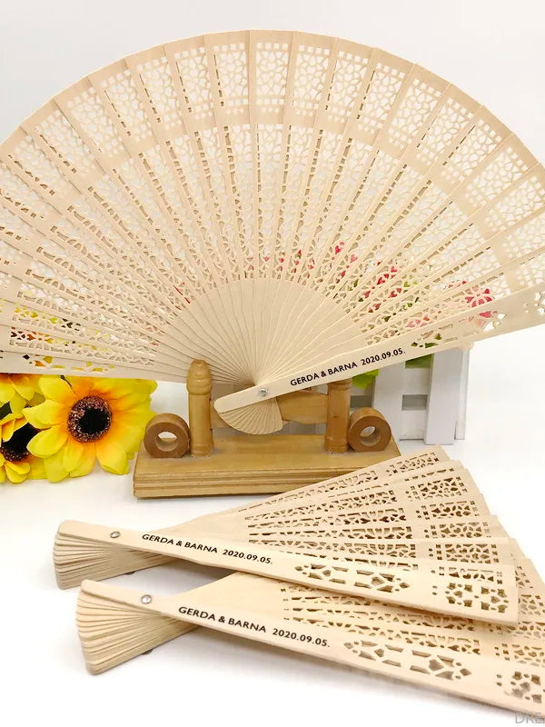 Personalized Wooden Sandalwood Fans – Elegant Wedding Guest Gifts & Party Decorations