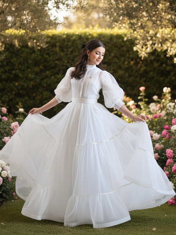 Sky Blue Tulle Flower Girl Dress – Puffy Ruffled A-Line Gown with Bow