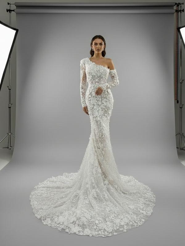 Elegant Mermaid Lace Long Sleeve Wedding Dress – Backless Appliqué Bridal Gown