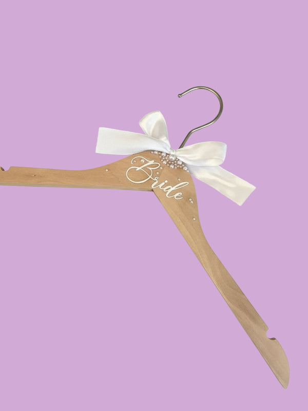 Elegant Wooden Bride Hanger with Faux Pearls and Ribbon for Wedding Dresses