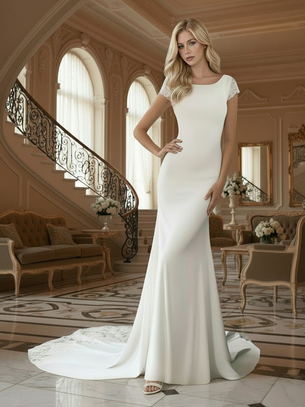 Mermaid Satin Wedding Dress – Boho Beach Gown with Train, Sleeveless Bridal Gown