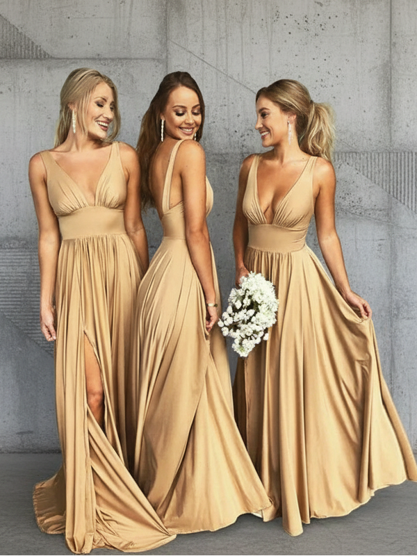 Elegant V-Neck Split Bridesmaid Dress – Sleeveless Backless Long Evening Gown (Available in 9 Colors)