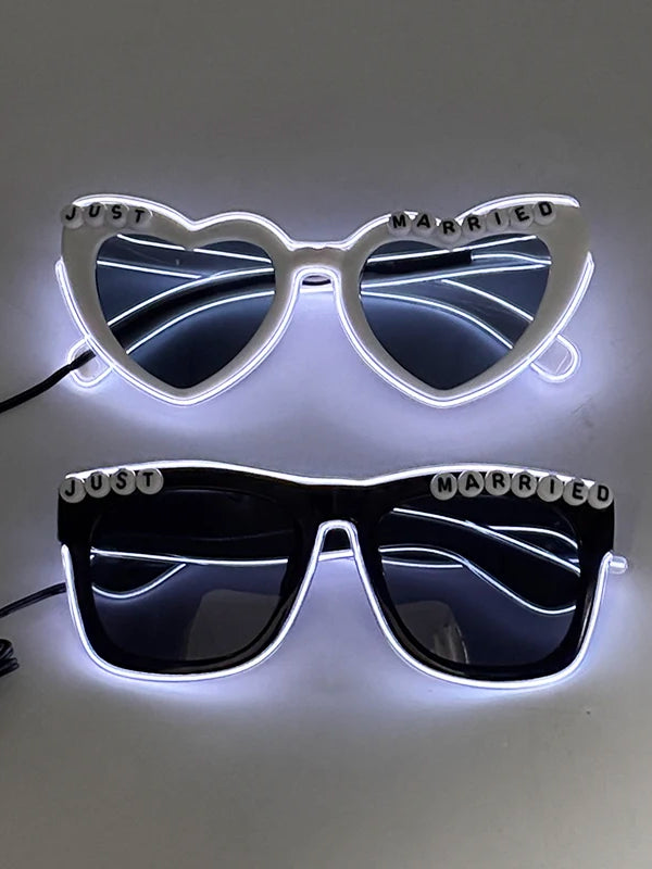 LED Just Married Heart Glasses – Glowing Wedding Sunglasses for Couples