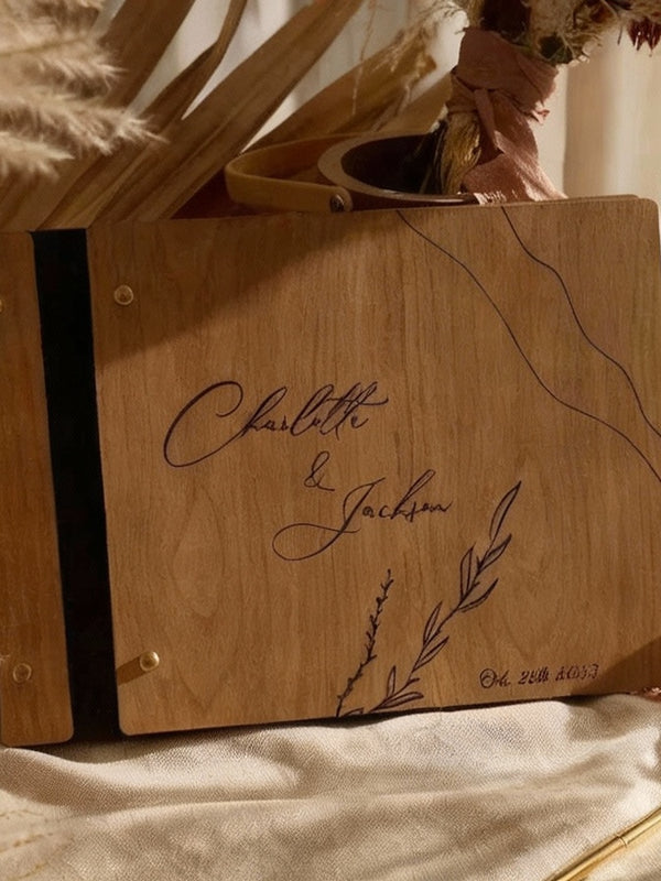 Wooden Wedding Guest Book – Engraved Keepsake Album for Photos and Heartfelt Messages