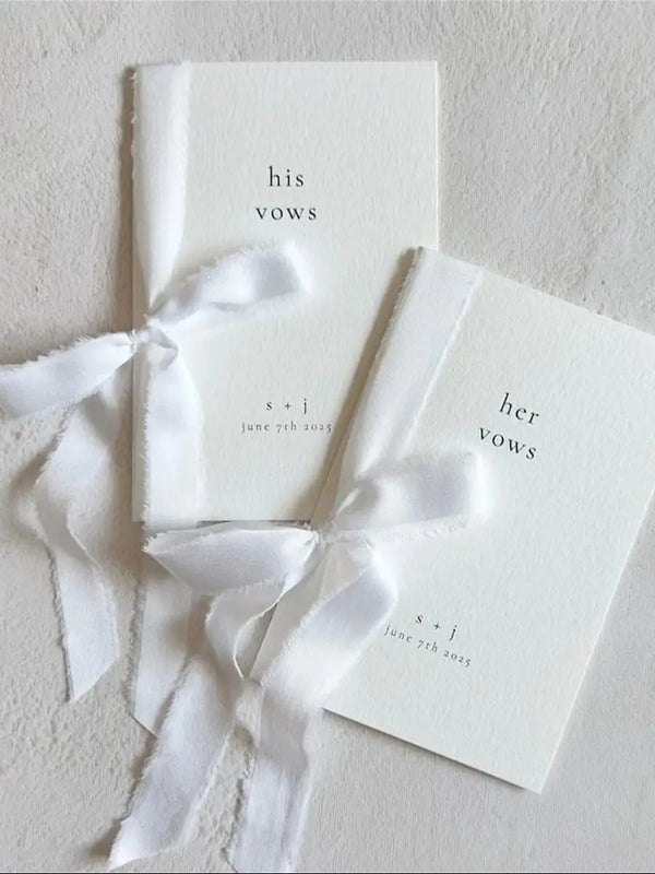 Elegant Wedding Vow Books Set of 2 – His and Her Handmade Paper Keepsakes with Silk Ribbon