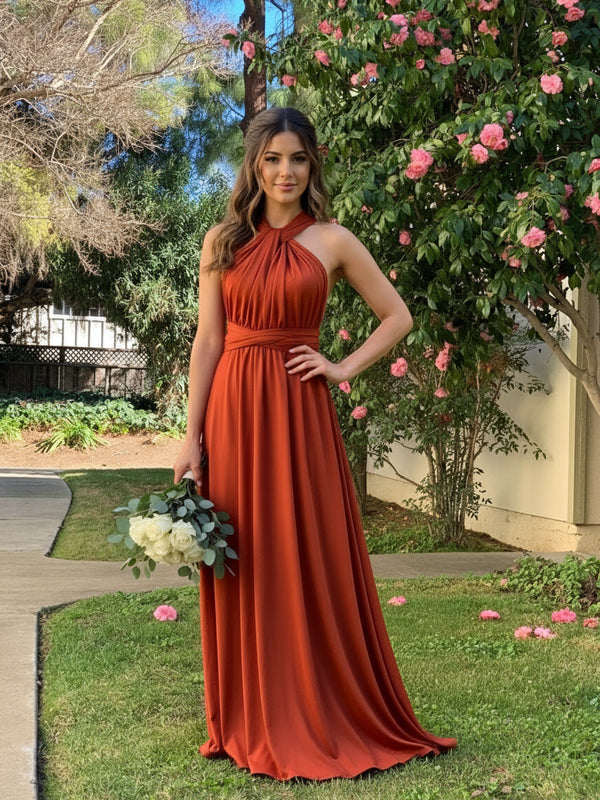 Rust Infinity Multiway Maxi Bridesmaid Dress – Formal Wrap Floor-Length Gown for Wedding or Evening Events