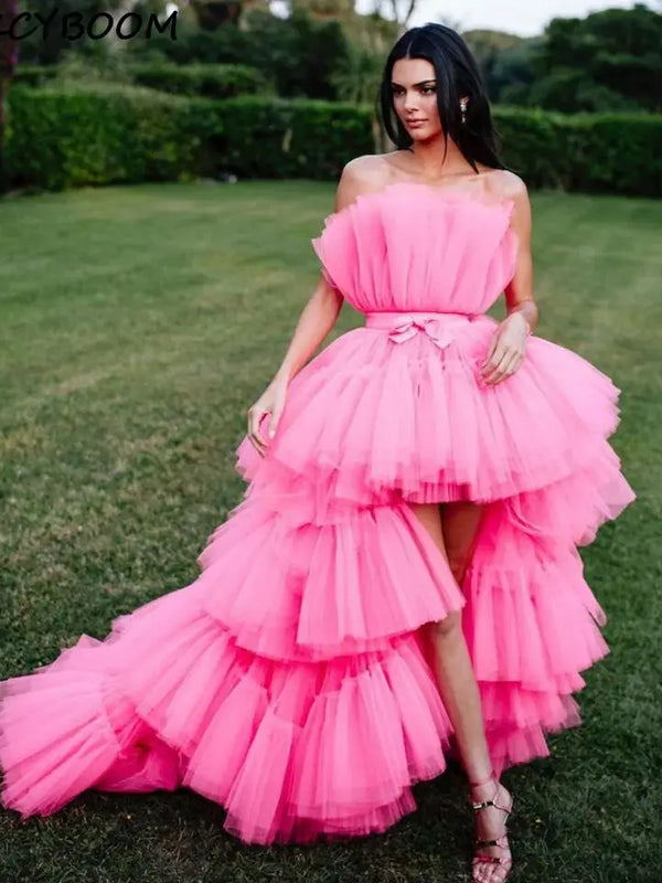 Elegant Pink High-Low Tulle Evening Dress – Formal Party & Prom Gown 2025